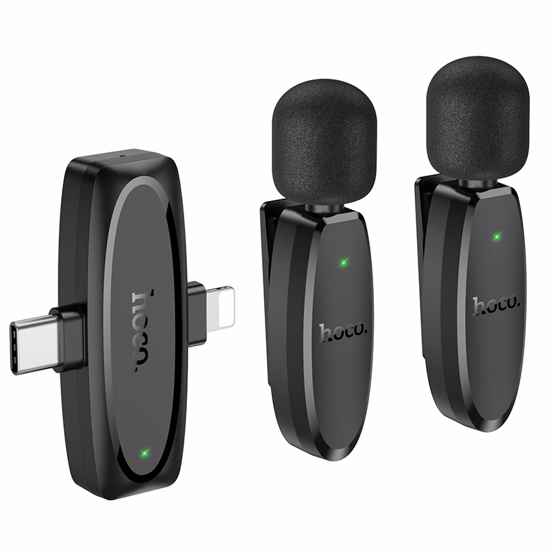 HOCO Twin-Wireless Interview Mic. - Compatible with ALL Devices - Black