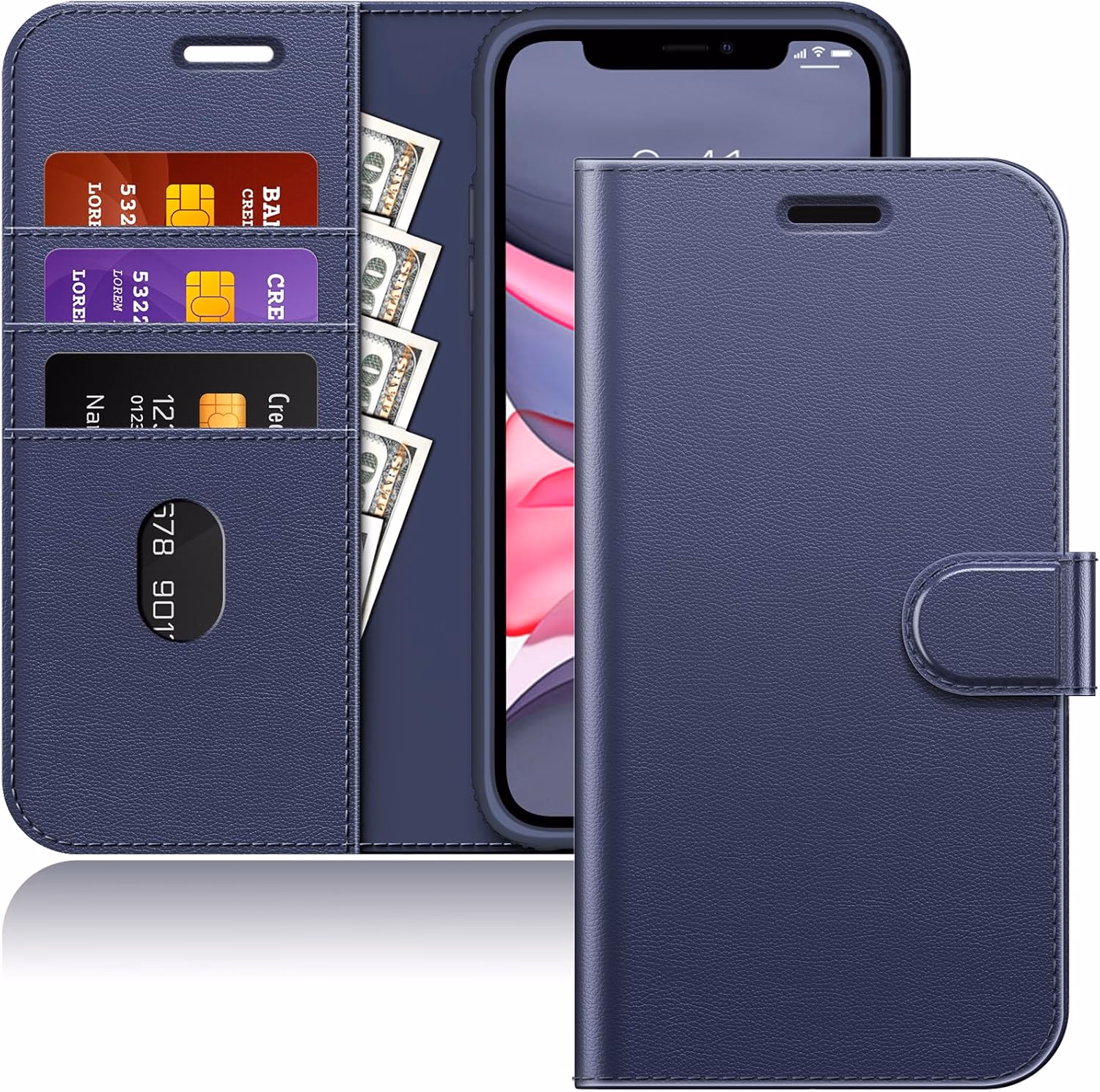 Universal Leather Wallet - 6.1-6.5 - Navy Blue