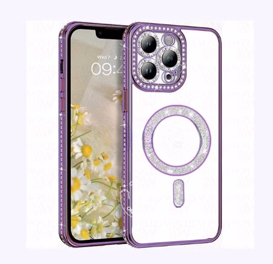 iPhone 15 Pro - Bling Magsafe + Lens Protection - Purple