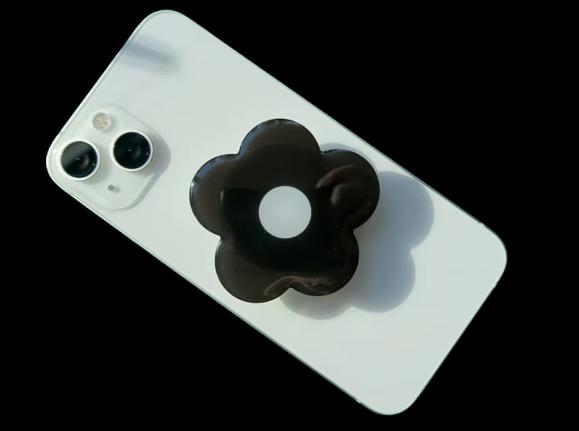 Magnetic Back Phone Holder - Flower -  Black