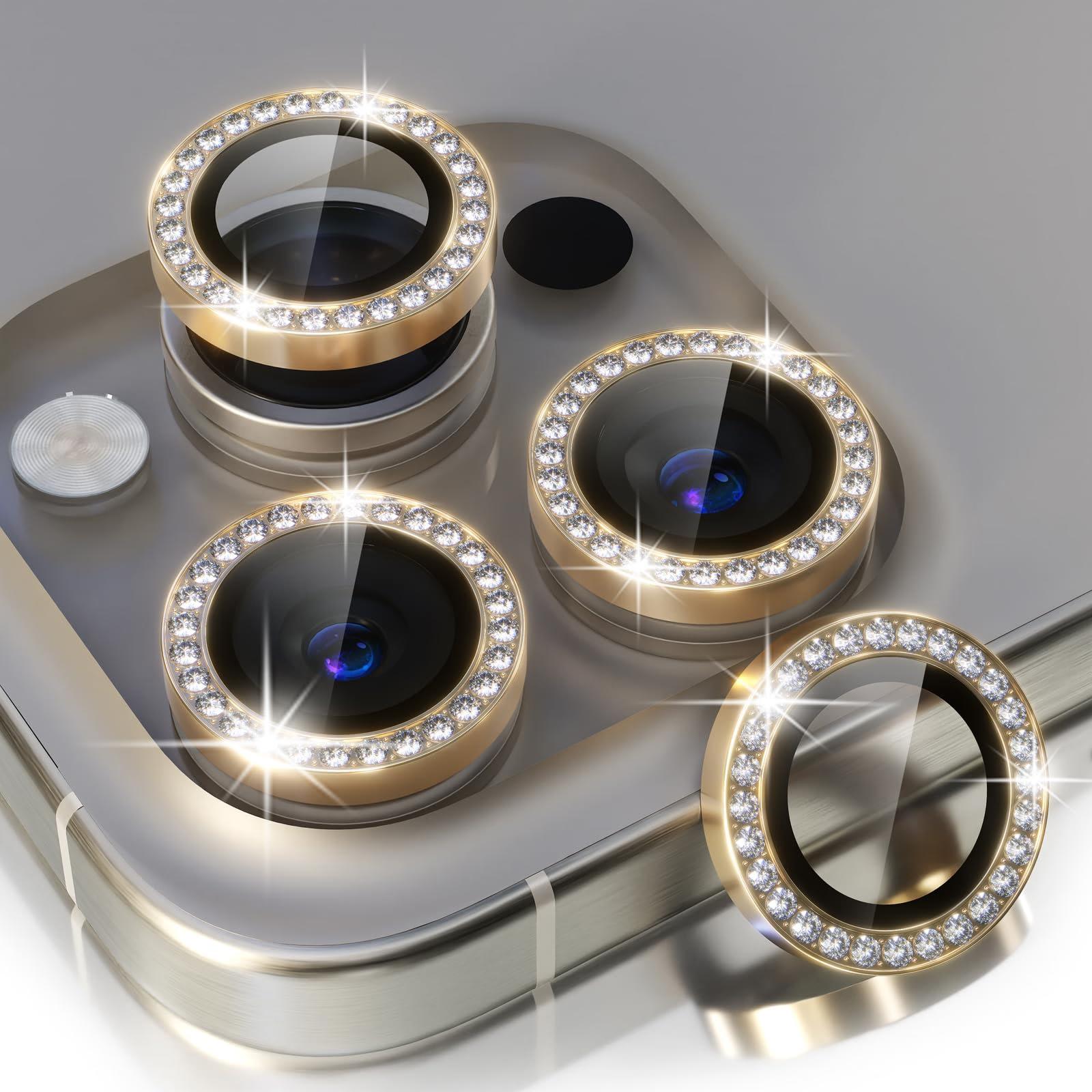 iPhone 15 Pro/15 Pro Max - Bling Camera Glass  - Gold