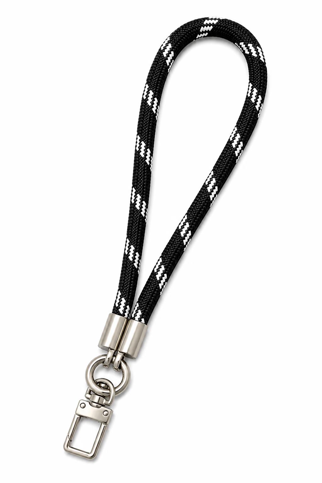 Two in One Braided Strap Lanyard - Black/White