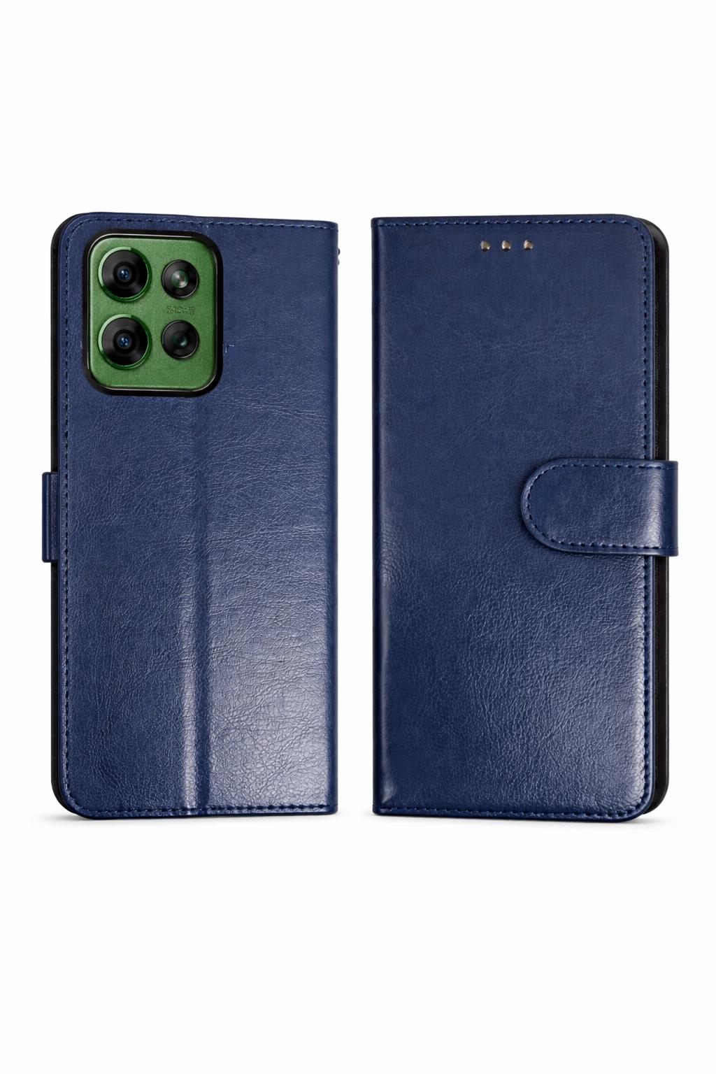 Motorola G-Power 2025 - Classic Leather Wallet - Navy Blue