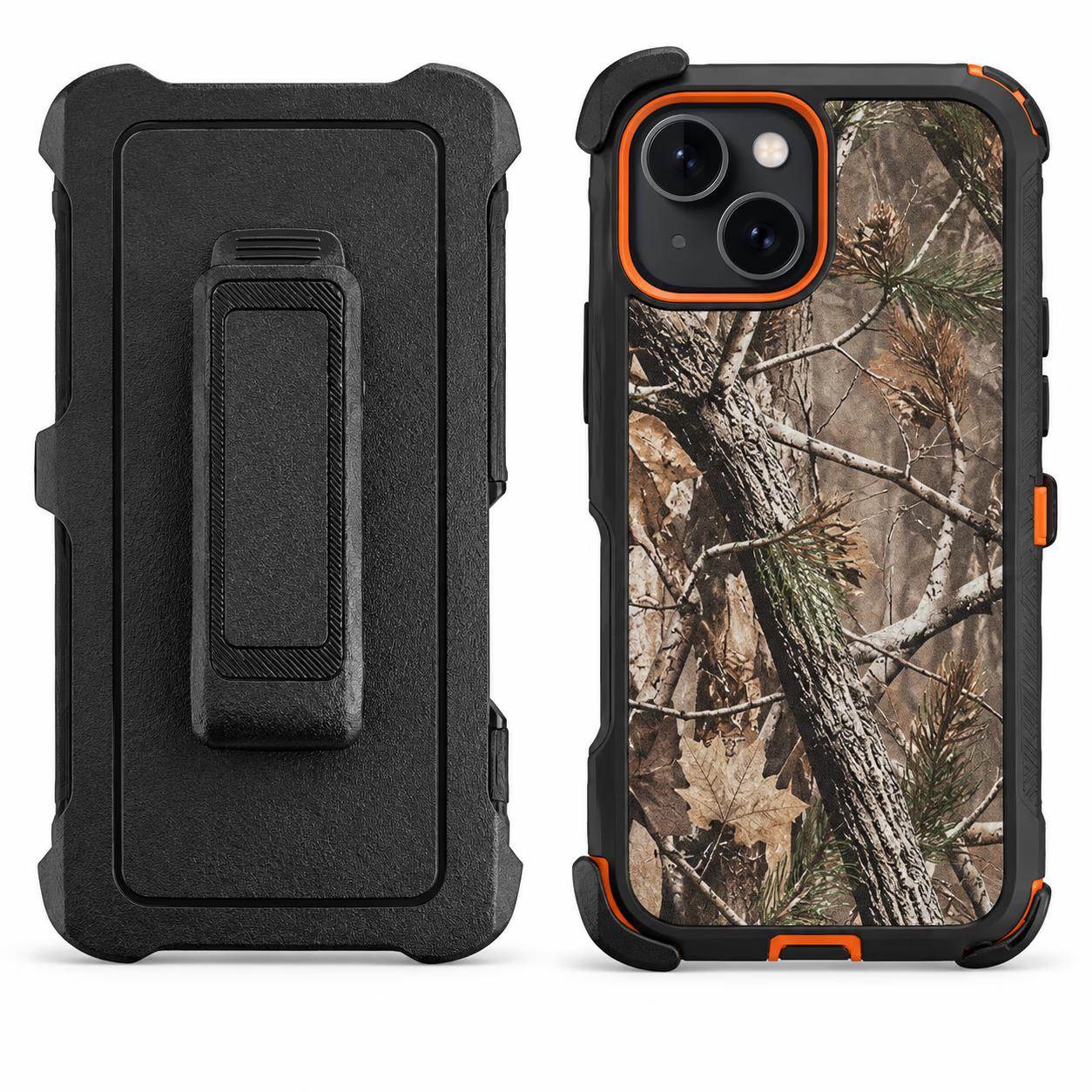 iPhone 15/14 Plus-Defense Pro w/clip -Black/Orange Camo