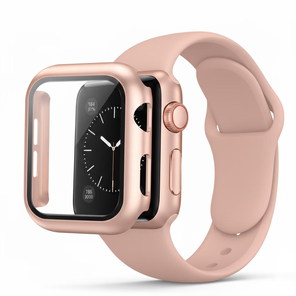 Apple Watch 38MM - Silicone Strap + Case Combo -  Rose Gold