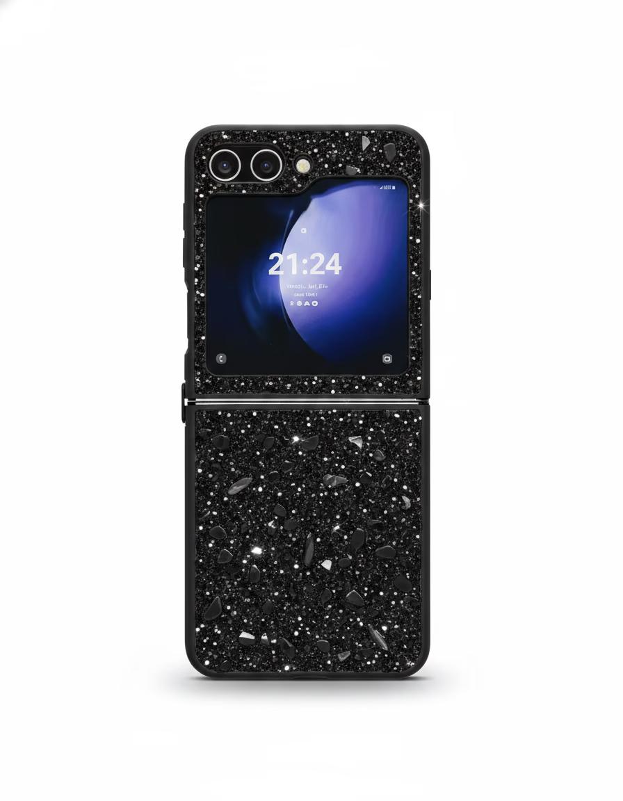 Samsung Z-Flip 5 - Glitter 2-Piece Case -  Black
