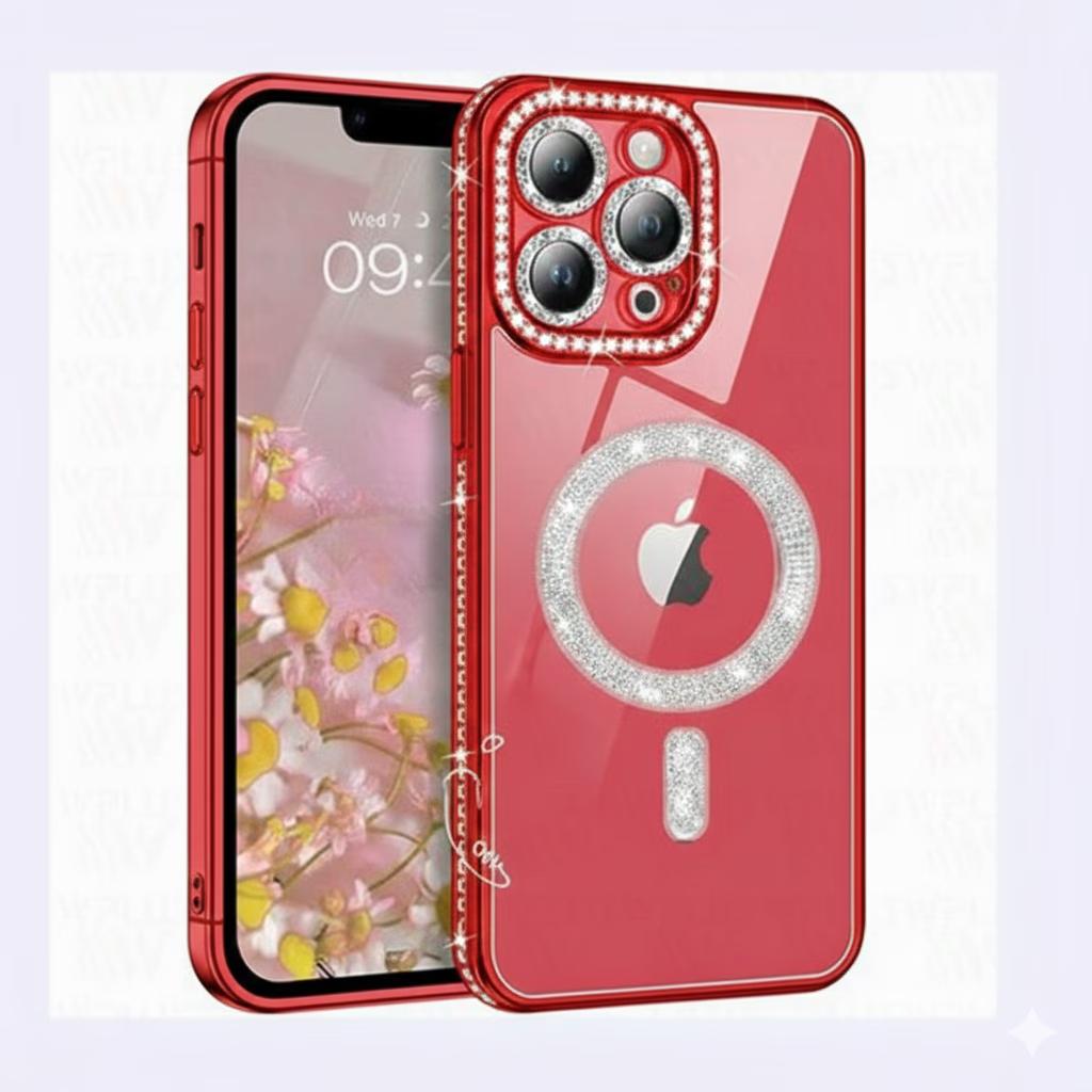 iPhone 15 - Sparkle Magsafe + Lens Protection - Red