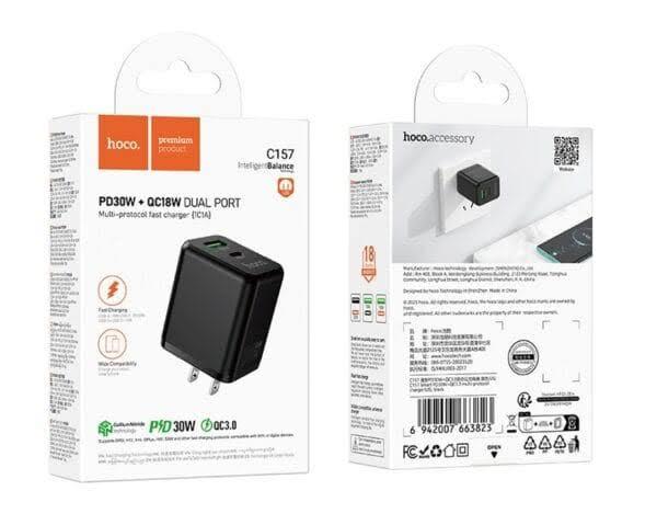HOCO C157 - 30W PD + 18W QC Dual Port Charger - Black