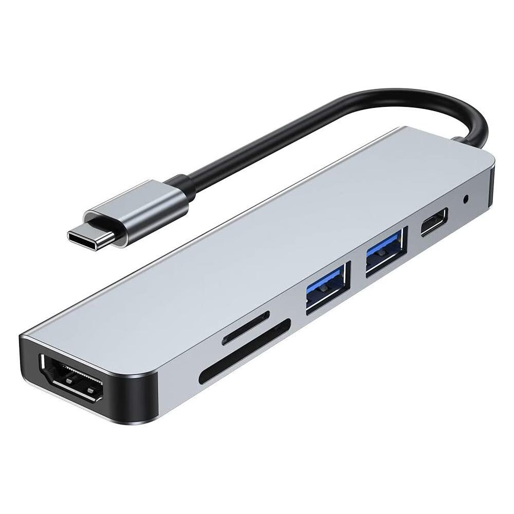 BLUETECH - 6 in 1 Multi-Function Hub (Type-C to HDMI, C, USB-A, SD-Card) for Laptop/Phone
